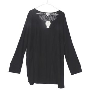 Avenue Celestia Black Lace Yoke Long Sleeve Top Plus Size 30/32